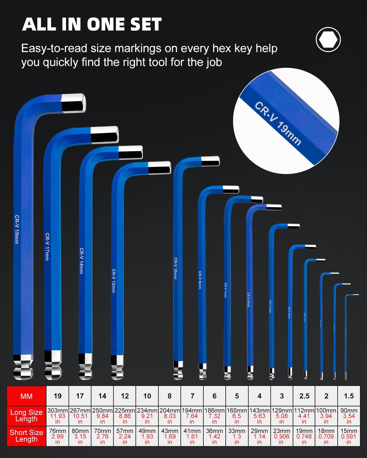 14pc Jumbo Hex Key Set (Metric)