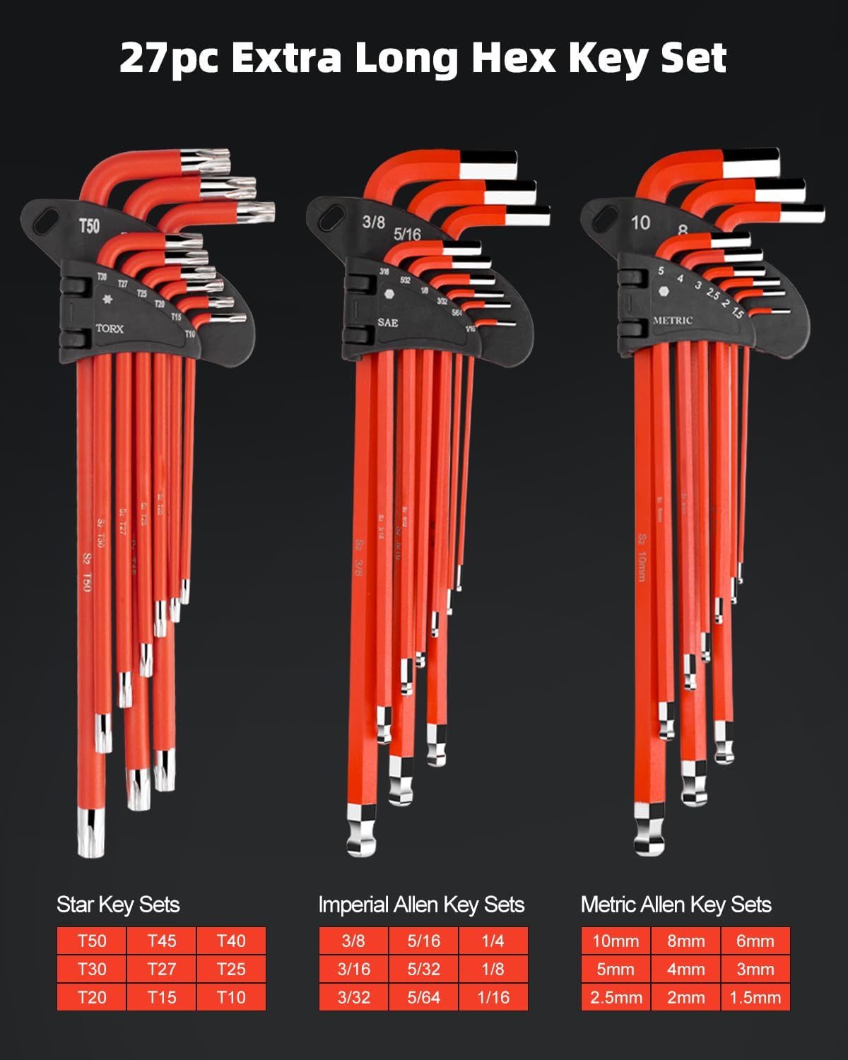 27pc Extra Long Hex Key Set